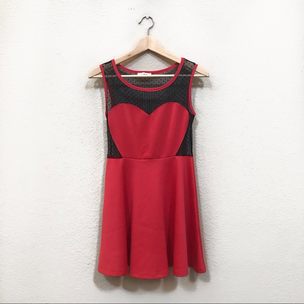 I.Joah Red Heart Mesh Circle Dress